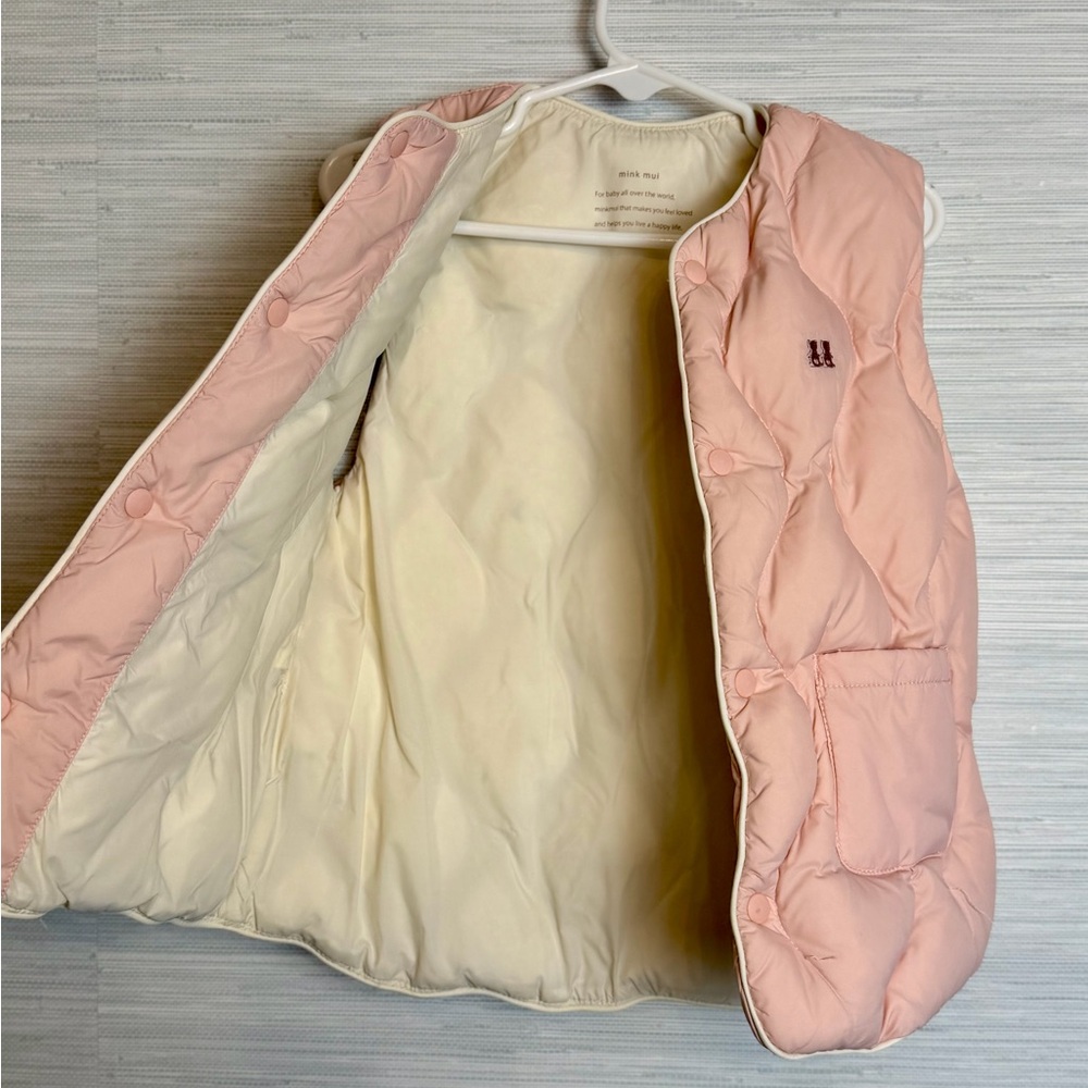 Like New Pale Pink Quilted Vest By Mink Mui - Size 12 Mo